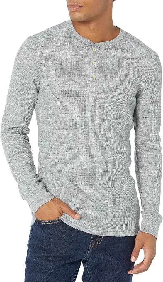 Long Sleeve Waffle Henley Shirts for Men
