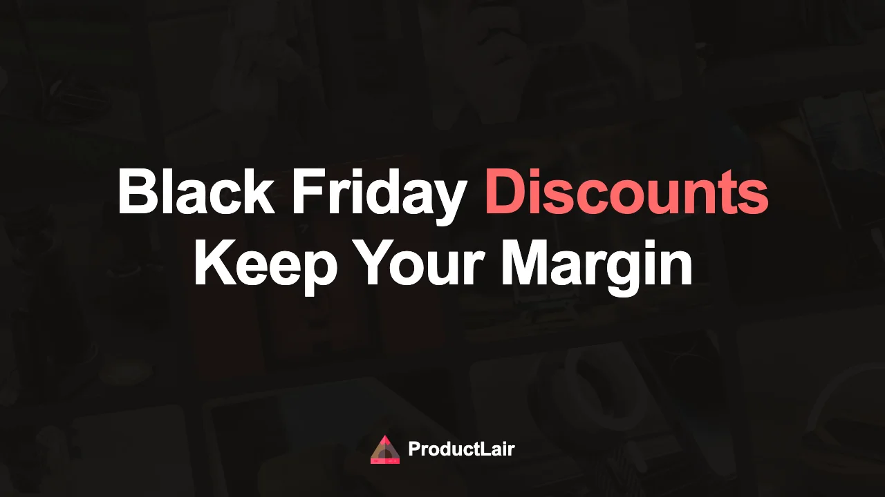 Black Friday dropshipping discounts and margin planning, with a dark product collage