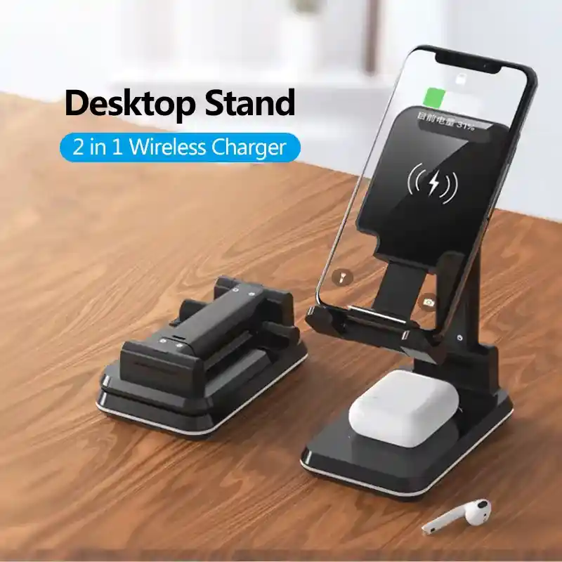 Adjustable phone stand with wireless charging capabilities