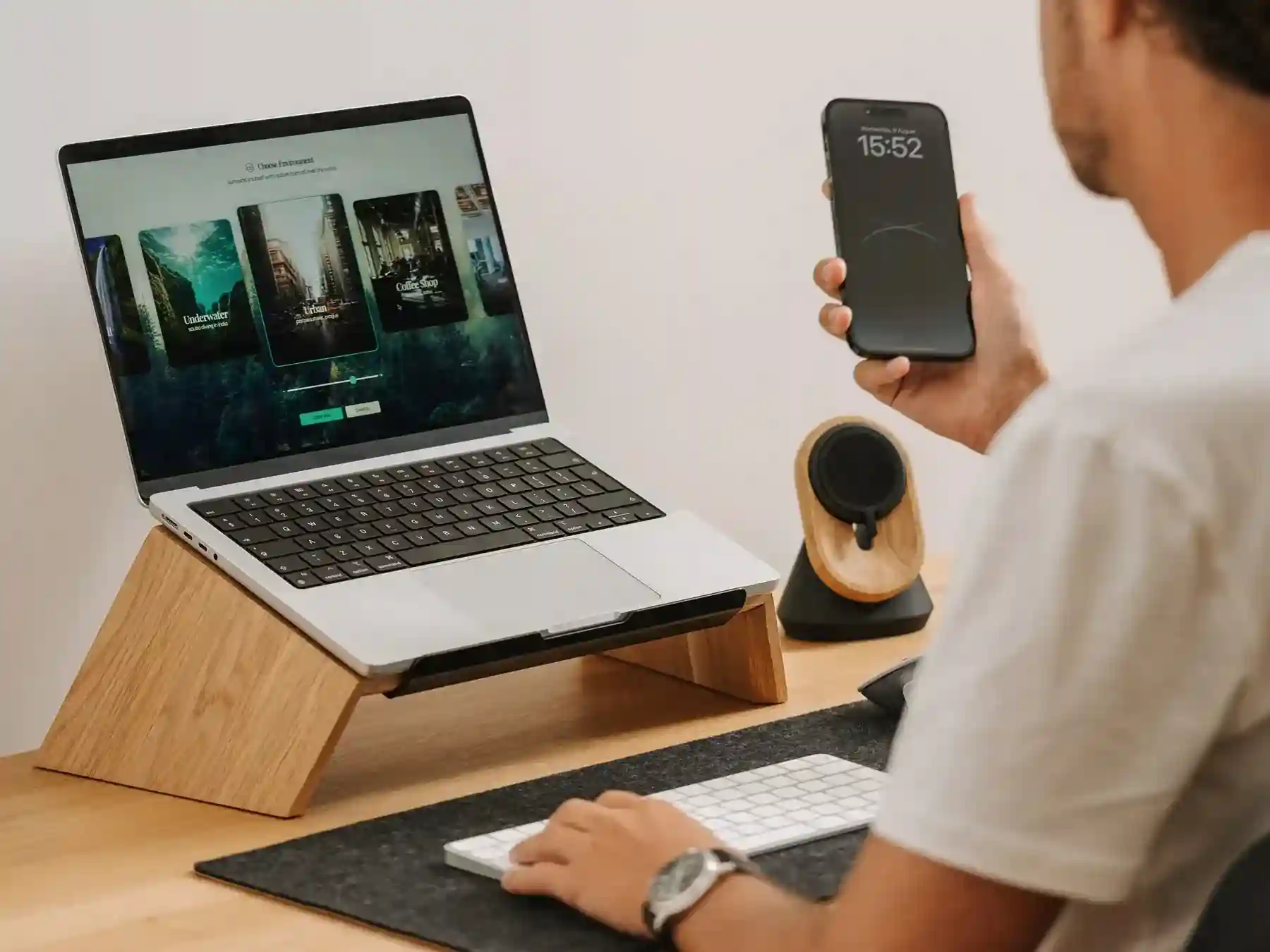 Adjustable laptop stand holding a laptop, showcasing improved ergonomics for users