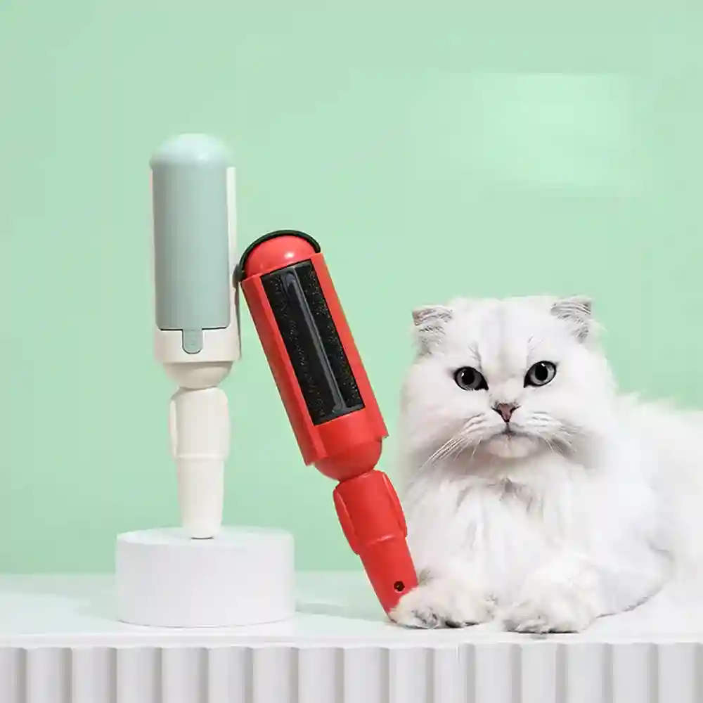 Pet hair remover roller being used on a couch, showing its effectiveness in removing pet hair